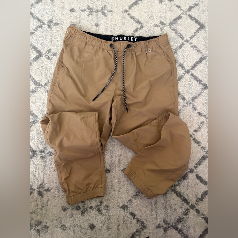 Hurley Men’s Tan Jogger Pants Elastic Waist Drawstring Size Large